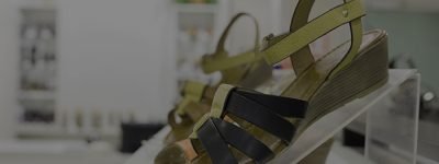 Women's shoes in a shop window in a store, Russia